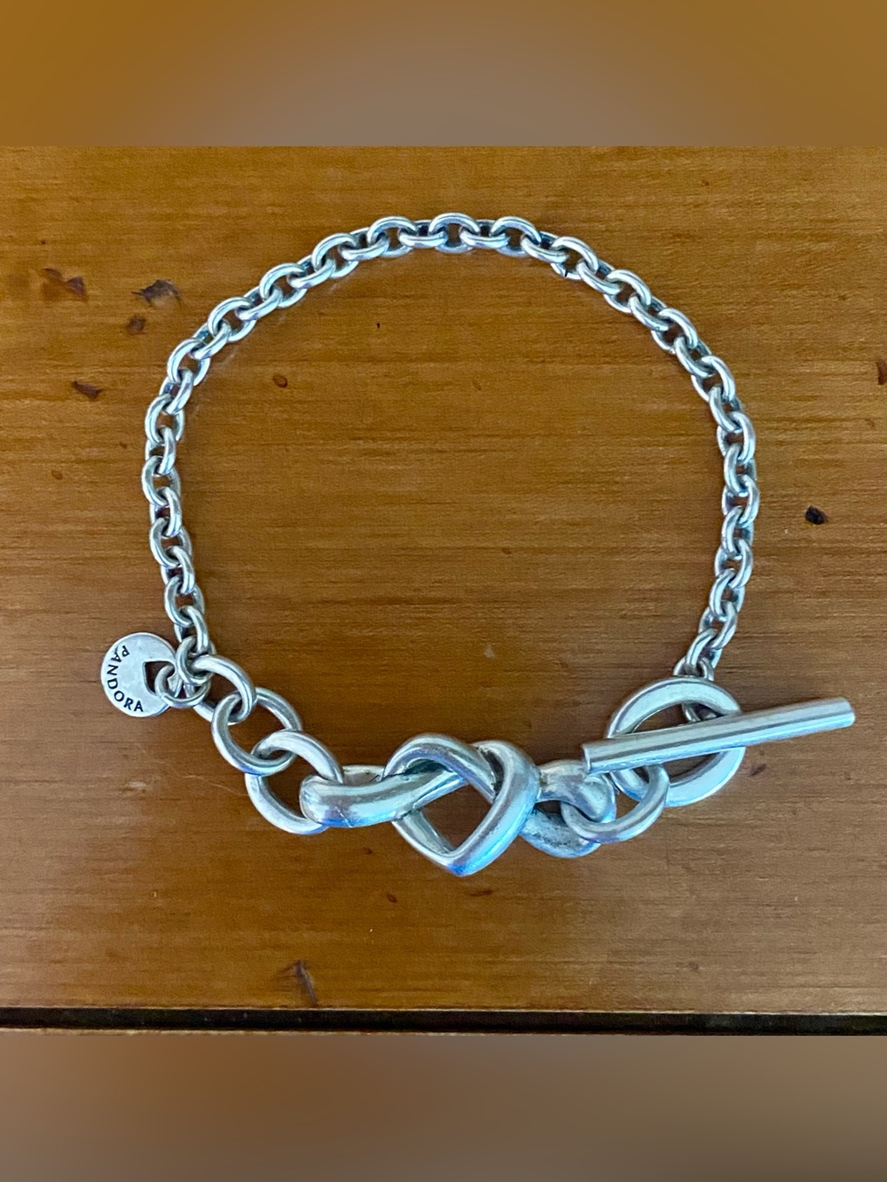 Pandora Sterling Silver Knotted Heart Toggle Bracelet size 6 1/4”